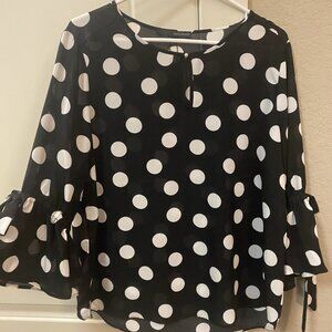 Harve Benard Print Series Women's Black & White Polka Dot Blouse Shirt Top Large
